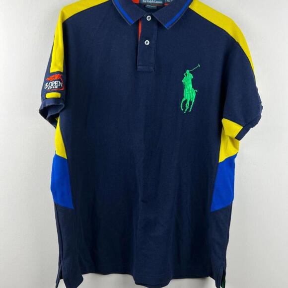 Polo Ralph Lauren US Open 2012 Custom Fit Polo Shirt Navy Green L - Picture 1 of 6
